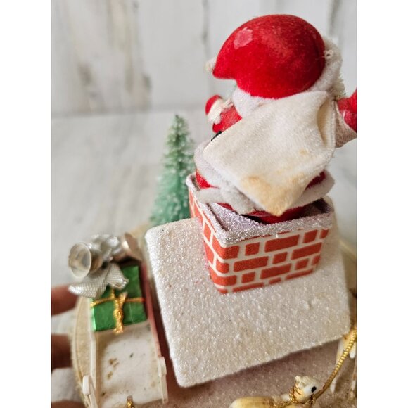 Antique Santa musical rotating house flocked Xmas tree reindeer decor - Picture 7 of 8